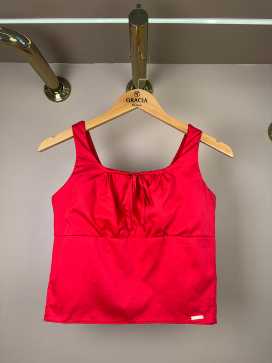 Blusa Teen Cropped Vermelha Com Amarração Frontal - Vanilla Cream