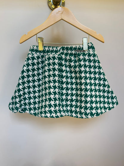 Conjunto Infantil Blusa Canelada Essentials e Saia Tweed Xadrez Verde -Animê