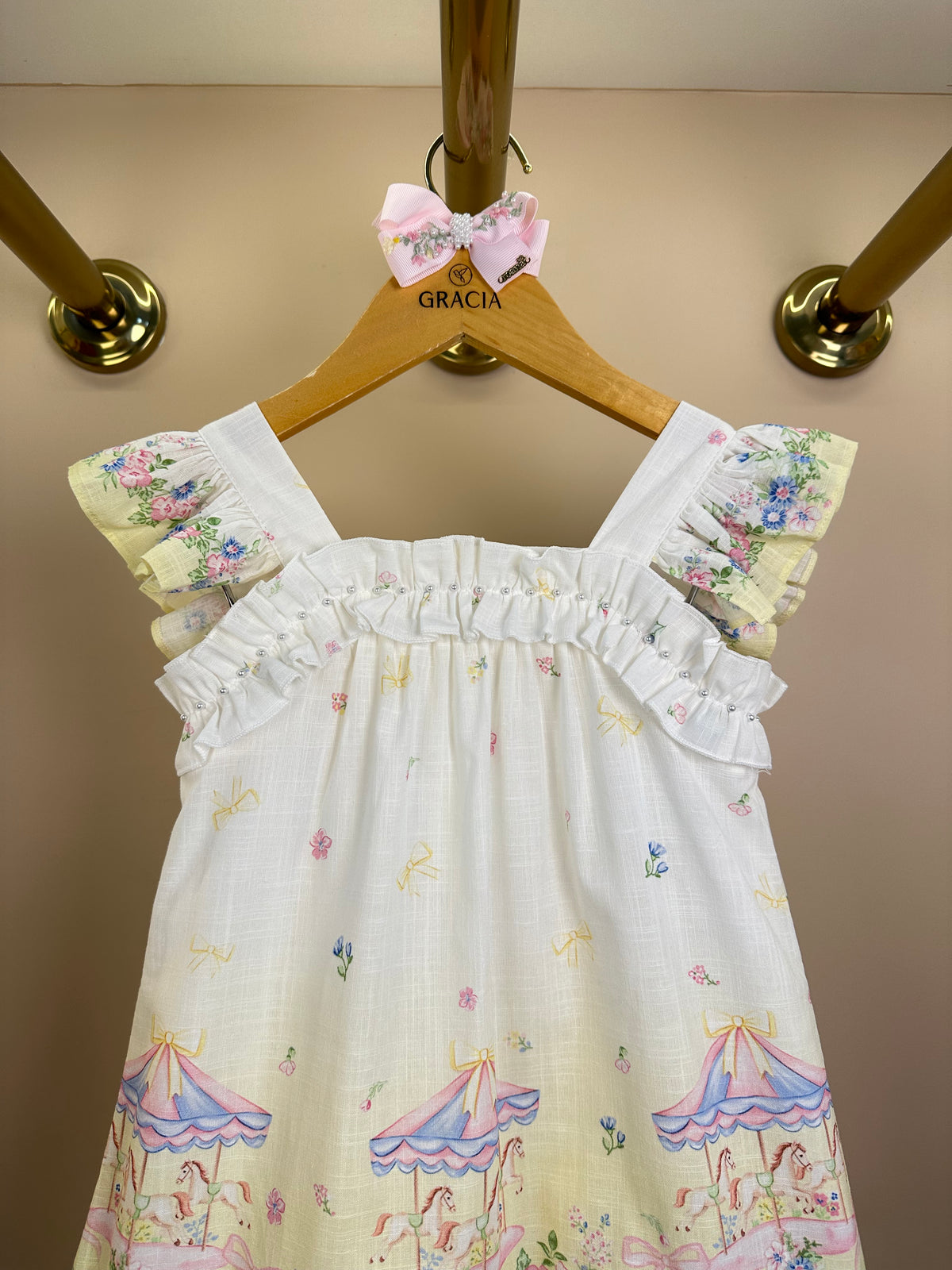 Vestido Infantil Estampa Delicada Flores Alças Babadinho- Petit Cherie