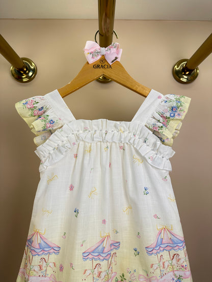 Vestido Infantil Estampa Delicada Flores Alças Babadinho- Petit Cherie
