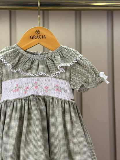 Vestido Infantil Clássico Luxo Rococo Verde Busto Bordado - Roana