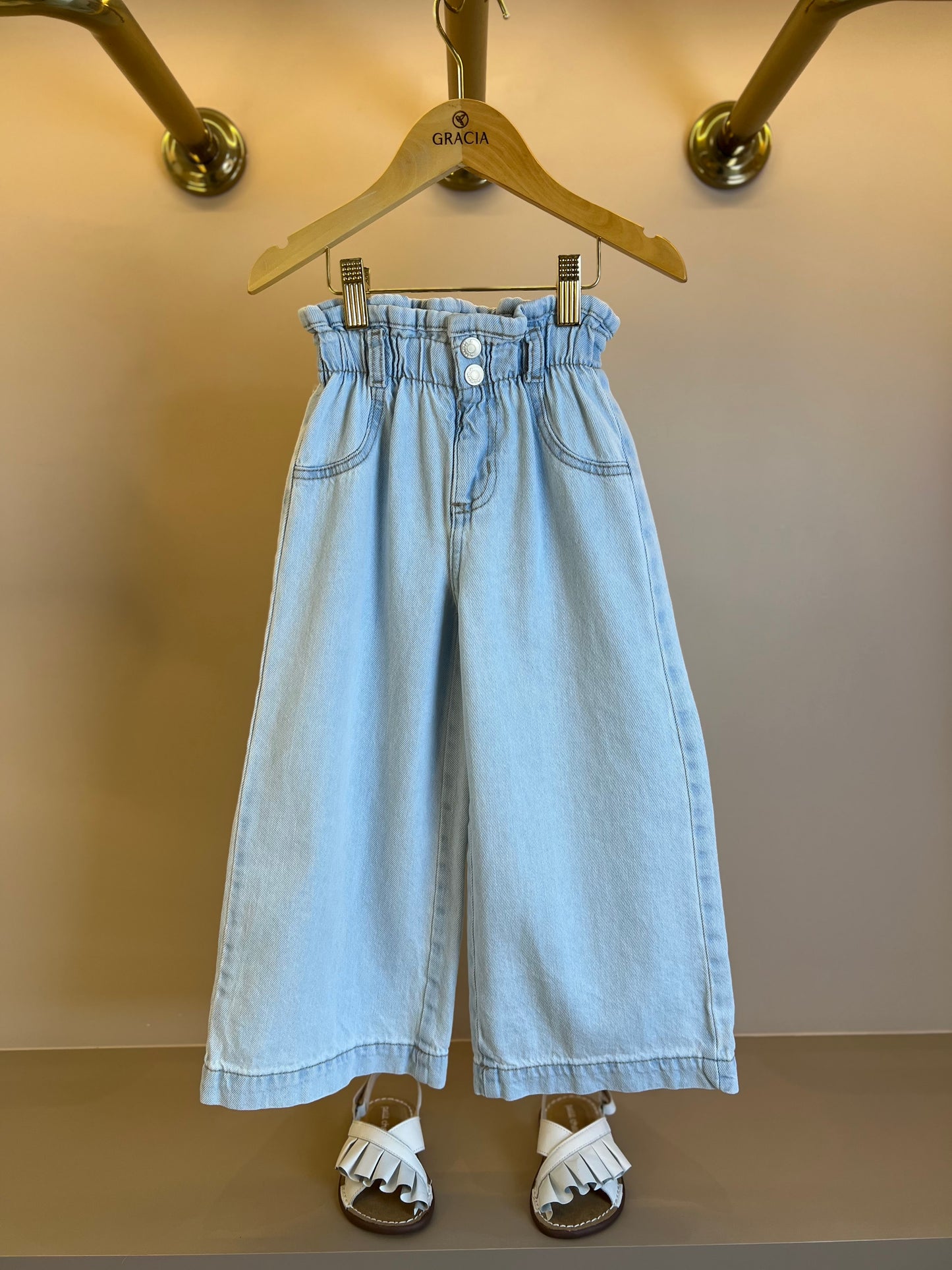 Conjunto Infantil Blusa Bordado Inglês e Calça Jeans Cós Clochard - Momi