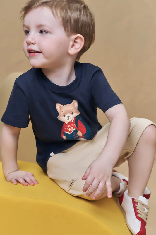 Conjunto Infantil T - Shirt Little Bear e Bermuda Azul Marinho - Youccie