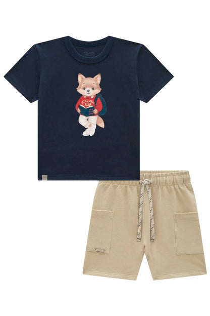 Conjunto Infantil Camiseta With Fox e Bermuda - Little Johnny