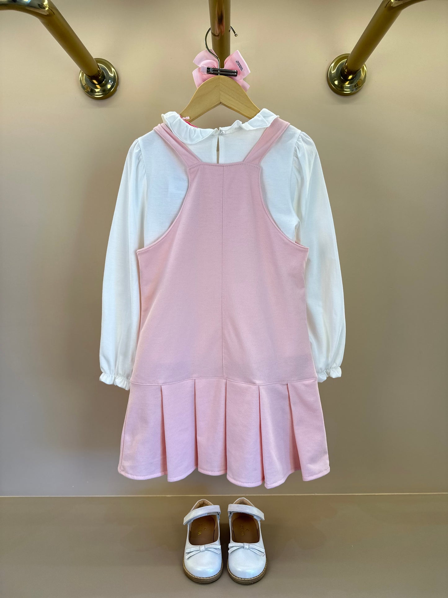 Salopete Infantil Rosa Ursinhos Com Blusa Golinha MC Off White - Gabriela Aquarela