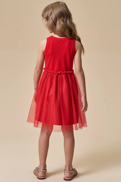 Vestido Infantil Liz Vermelho Com Cereja e Saia Em Tule - Infanti