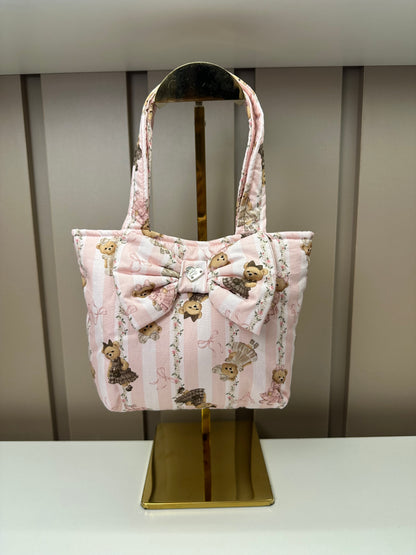 Bolsa Infantil Puffer Estampado Laço Ursinho e Lista - Pituchinhus PRÉ-VENDA