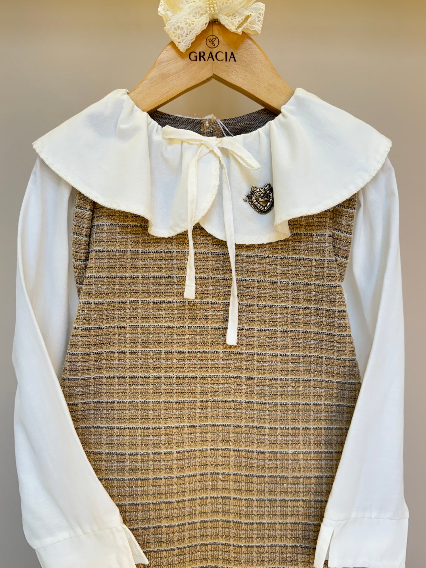 Vestido Infantil ML Tweed Xadrez Bege - Animê