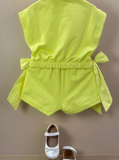 Conjunto Infantil Blusa Laços Laterais e Saia-shorts Pregas Verde Melão - Animê
