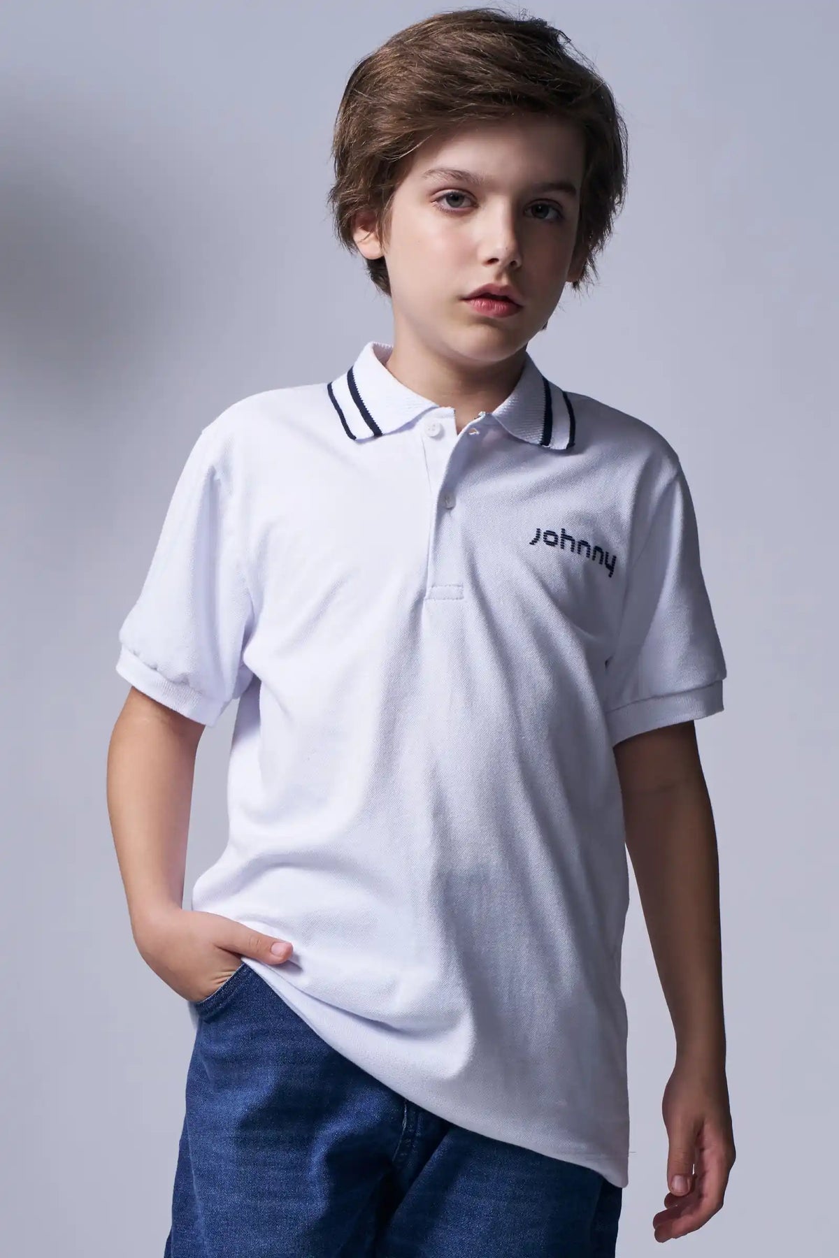 Conjunto Infantil Camisa Polo Piquet Johnny Branco e Bermuda Molevisco Urban Flow Preto - Little Johnny