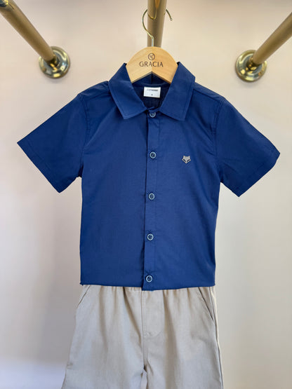 Conjunto Infantil Camisa Tricoline Mônaco e Bermuda Sarja Marinho - Little Johnny