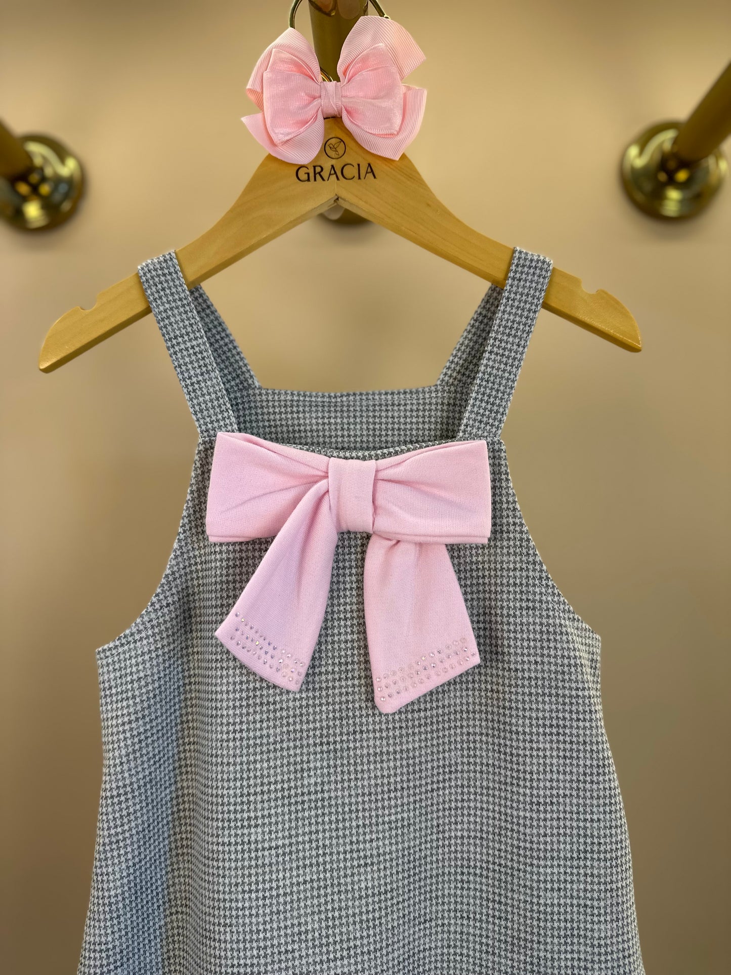 Salopete Infantil Pied Poule Laço com Camisa Gola Babadinho Branca  - Gabriela Aquarela