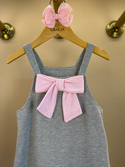 Salopete Infantil Pied Poule Laço com Camisa Gola Babadinho Branca  - Gabriela Aquarela