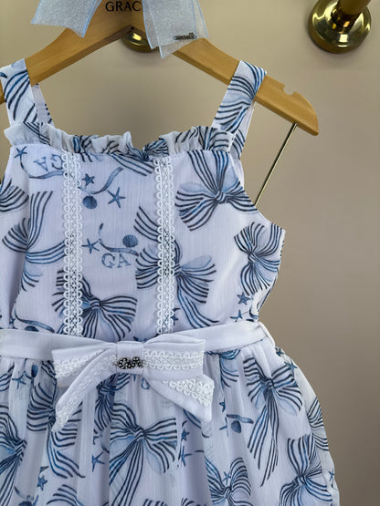 Vestido Infantil Musseline Em Camadas Estampa Sonhos À Beira Mar - Gabriela Aquarela