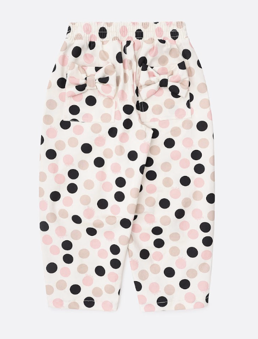 Conjunto Infantil Regata Ursinha Vestido de Poá e Calça Infantil Baggy Sarja Estampa Poá Bolsos Com Laços - Pituchinhus