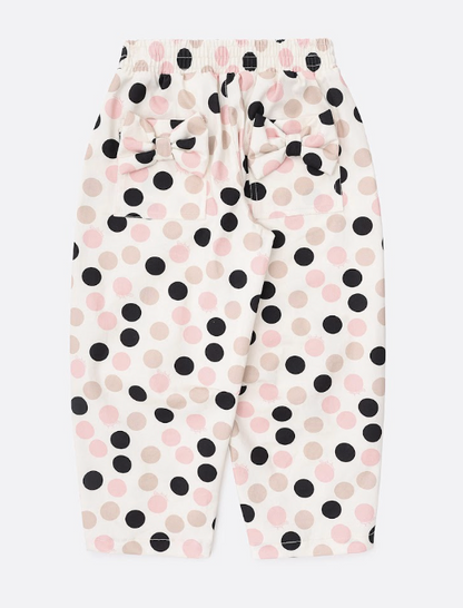 Conjunto Infantil Regata Ursinha Vestido de Poá e Calça Infantil Baggy Sarja Estampa Poá Bolsos Com Laços - Pituchinhus
