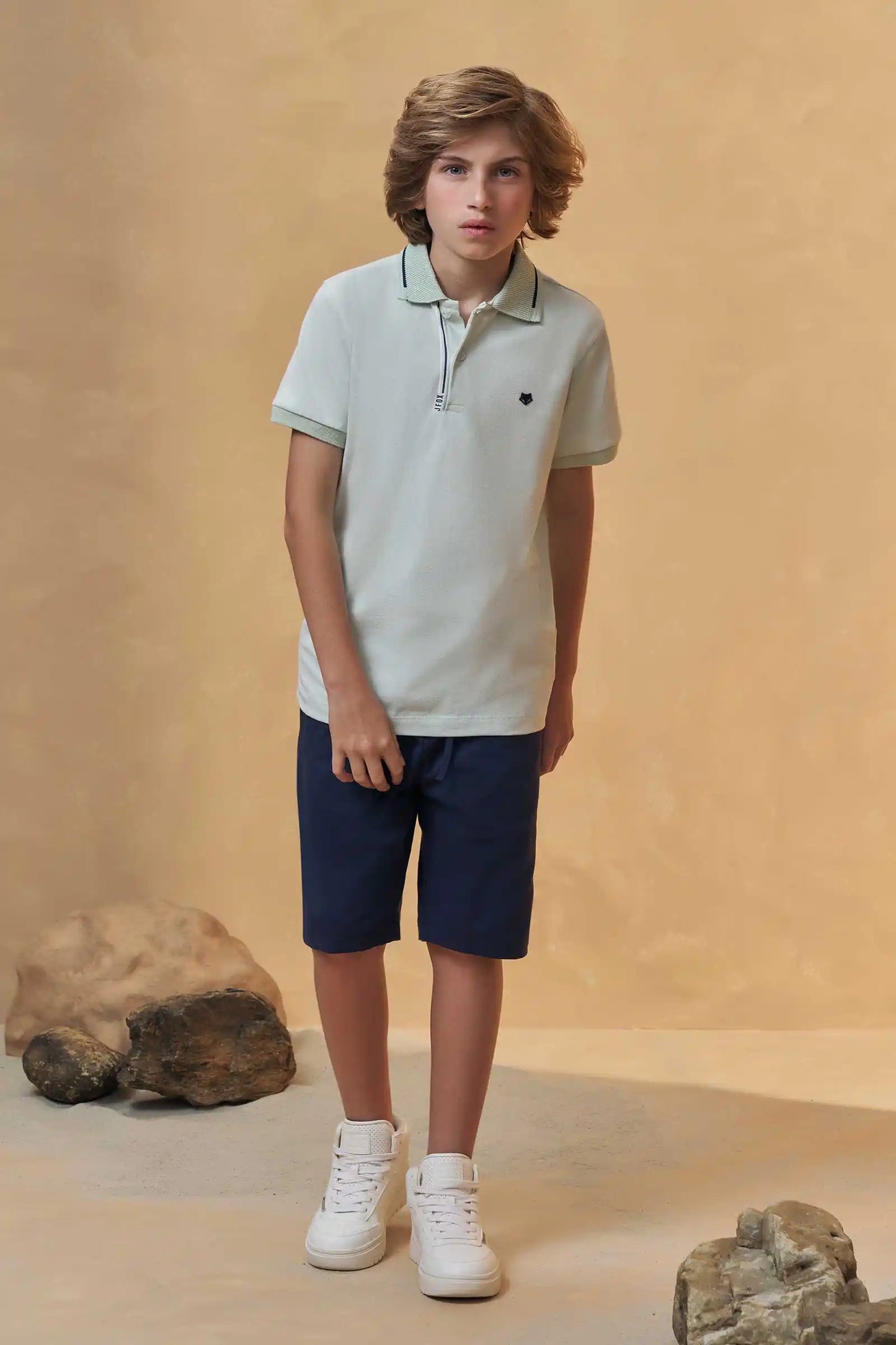 Conjunto Infantil Camisa Gola Polo Verde Menta e Bermuda Dolce - Little Johnny