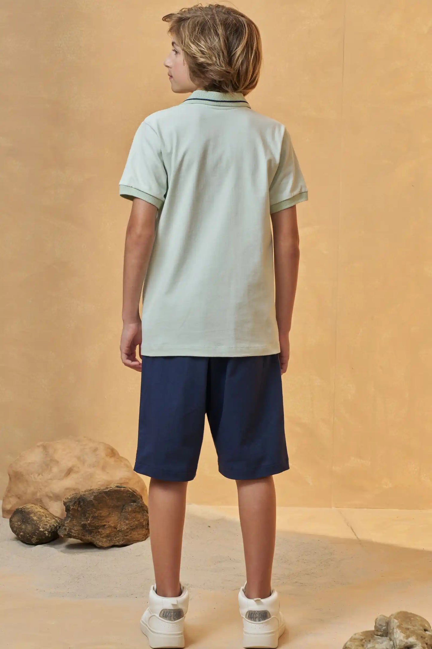 Conjunto Infantil Camisa Gola Polo Verde Menta e Bermuda Dolce - Little Johnny