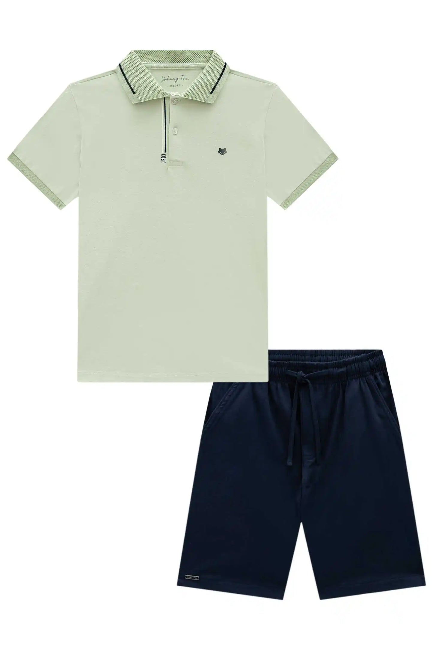 Conjunto Infantil Camisa Gola Polo Verde Menta e Bermuda Dolce - Little Johnny
