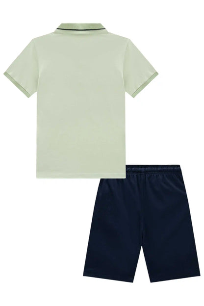 Conjunto Infantil Camisa Gola Polo Verde Menta e Bermuda Dolce - Little Johnny