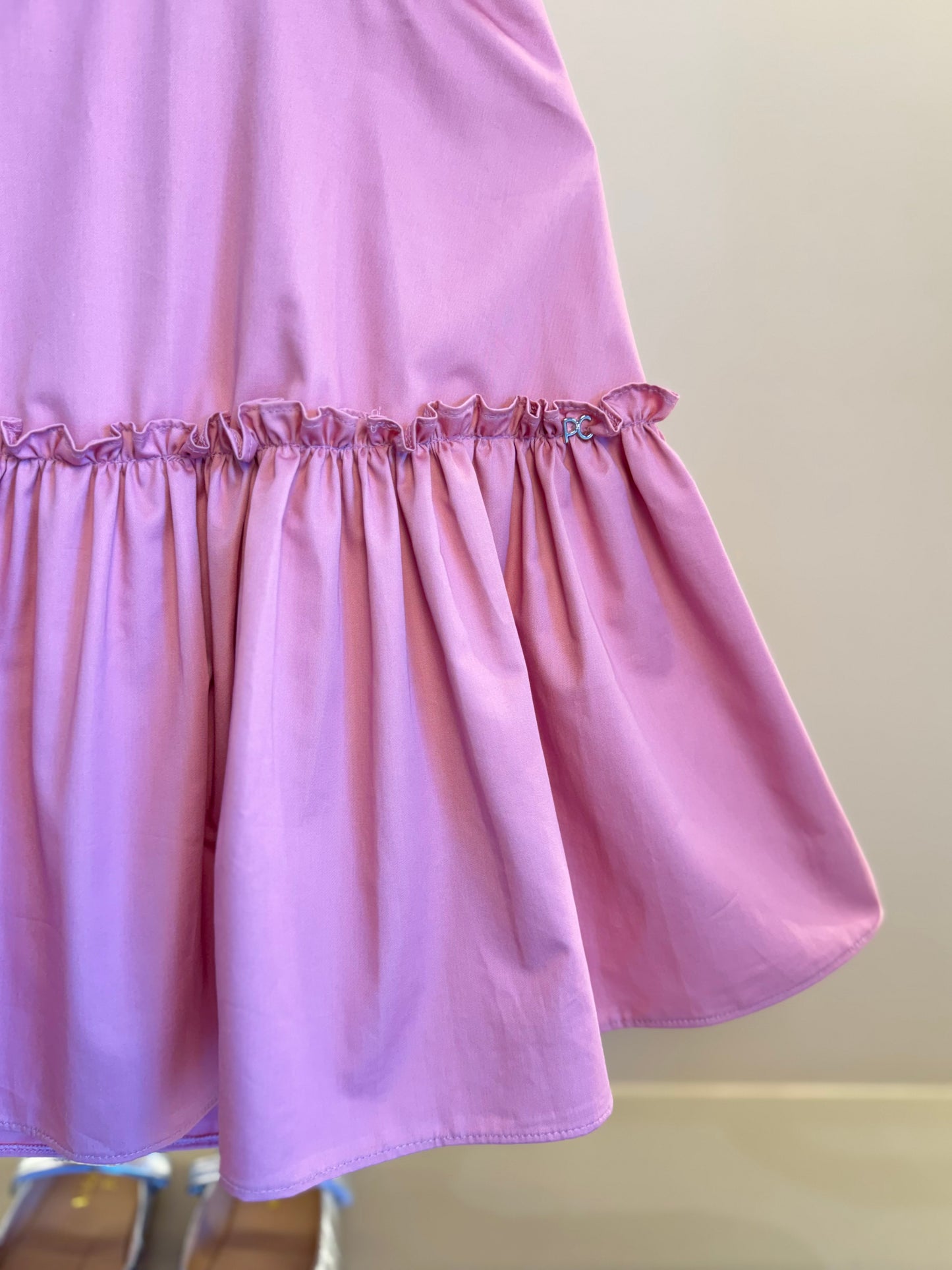 Vestido Infantil Algodão Laço Strass Ombro Rosé - Petit Cherie