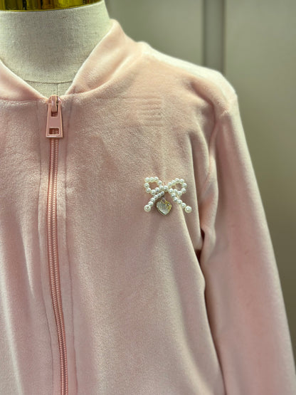 Conjunto Jaqueta e Calça Jogger Veludo Elastano Rosa Claro - Infanti