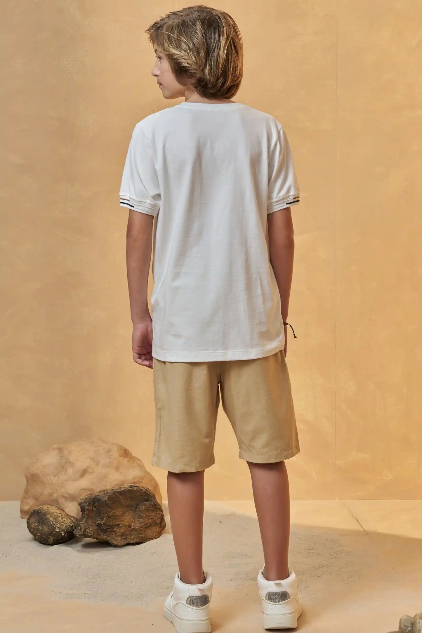 Conjunto Infantil Camiseta  Algodão Coast  e Bermuda Bege - Little Johnny