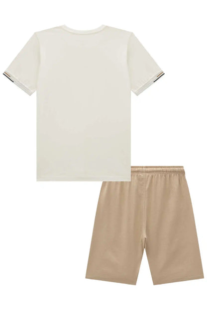 Conjunto Infantil Camiseta  Algodão Coast  e Bermuda Bege - Little Johnny