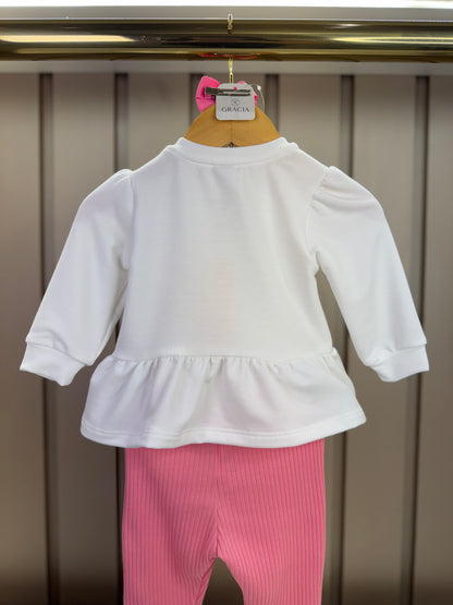 Conjunto Bebê Blusa Moletinho Urso e Calça Legging Canelada - Um Mais Um