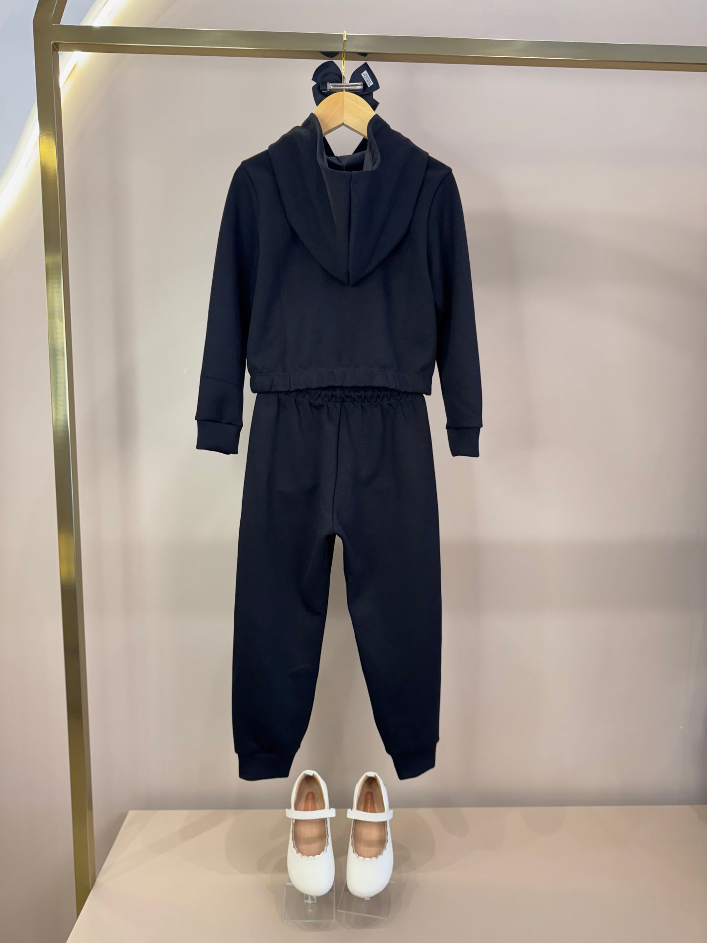 Conjunto Infantil Blusão Boxy Lacinhos Strass e Calça Jogger Tecnonew Preto - Infanti