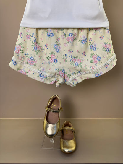 Conjunto Infantil Blusa Strass e Shorts Amarelo Estampa Florais - Petit Cherie