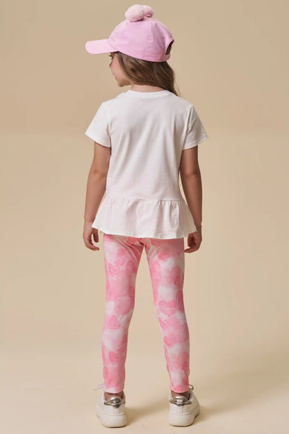 Conjunto Infantil Blusa Ursinha Com Laço e Calça Legging Corações - Infanti