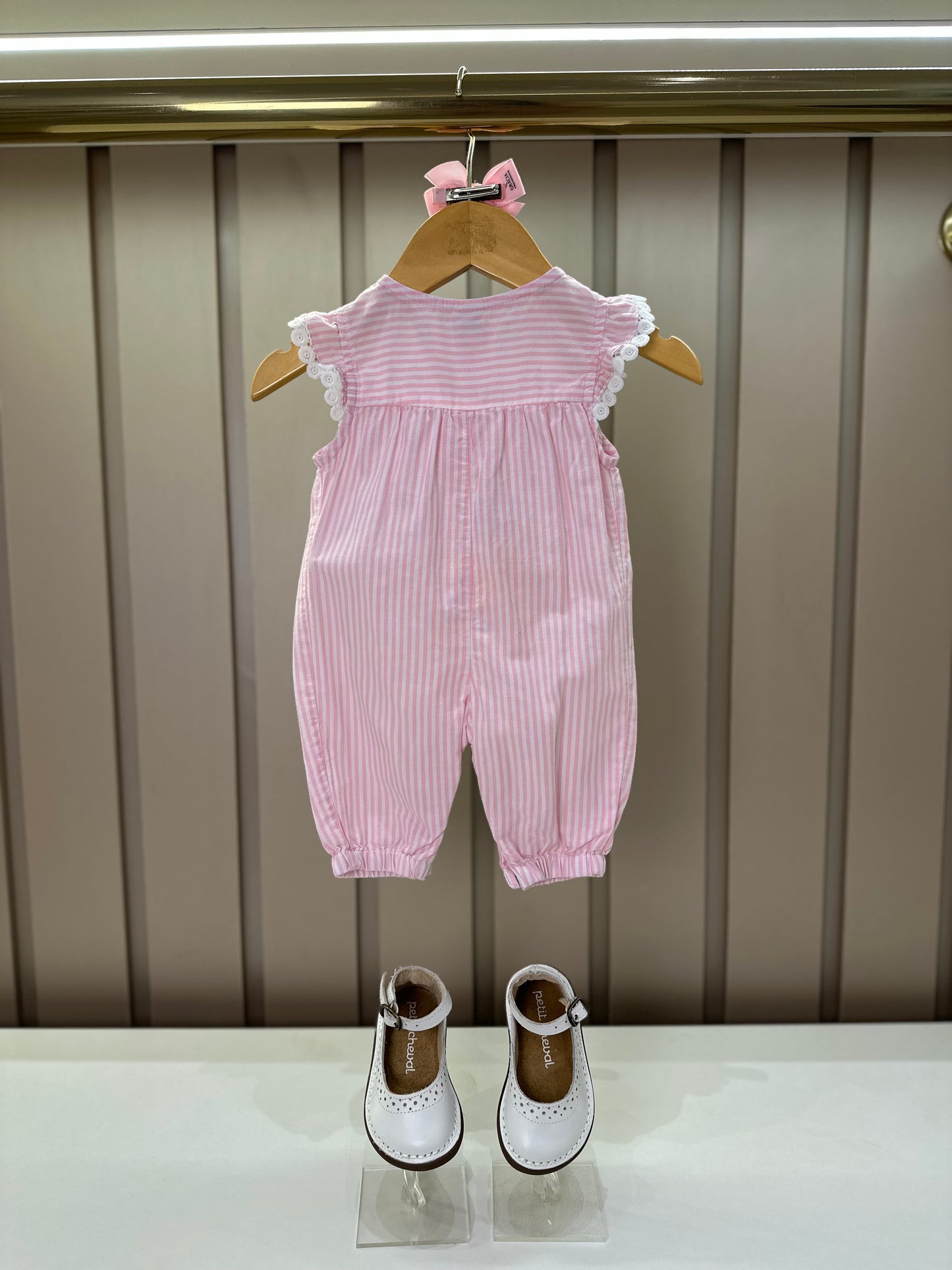 Romper Bebê Algodão Fio Tinto Abertura Frontal Rosa Claro - Um Mais Um