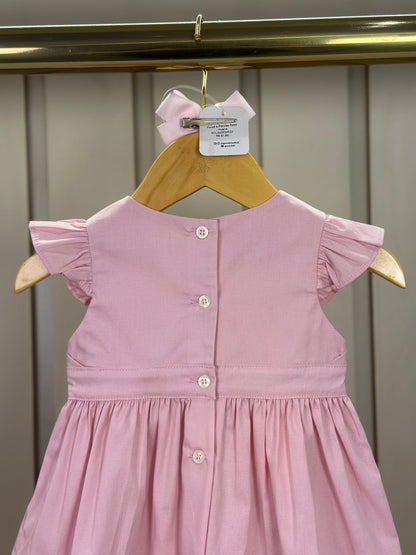 Vestido Bebê Algodão Rodado Bolsos e Bordado Floral Rosa Claro - Um Mais Um