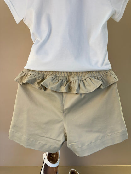 Blusa Infantil Cotton Ursinhas Laços de Cristais e Short Infantil Sarja Babados Ursinhos e Cristais - Pituchinhus