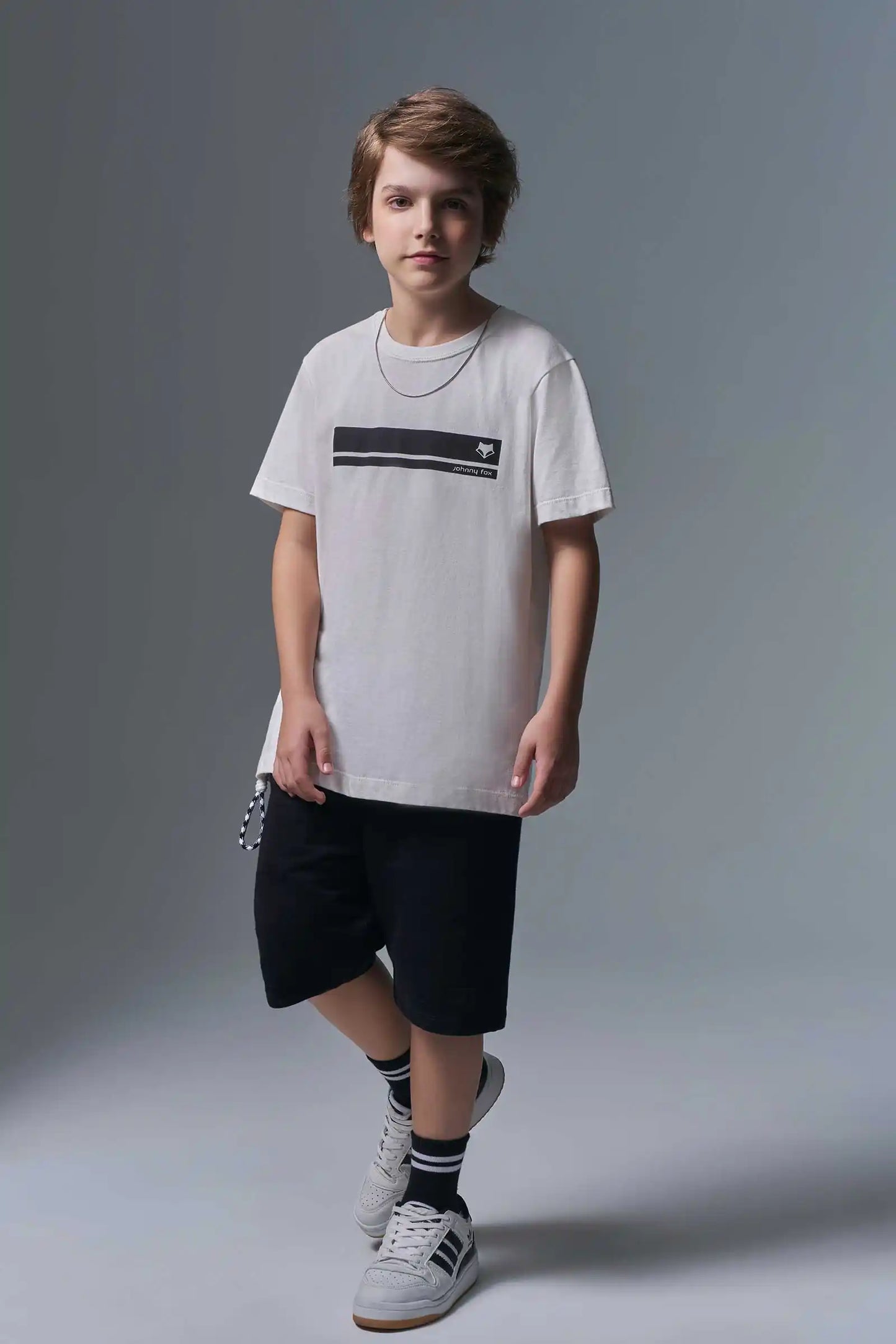 Conjunto Infantil Camiseta Listrada Preta e Bermuda Total Black - Little Johnny