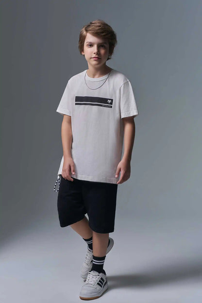 Conjunto Infantil Camiseta Listrada Preta e Bermuda Total Black - Little Johnny