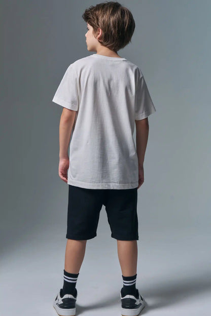 Conjunto Infantil Camiseta Listrada Preta e Bermuda Total Black - Little Johnny