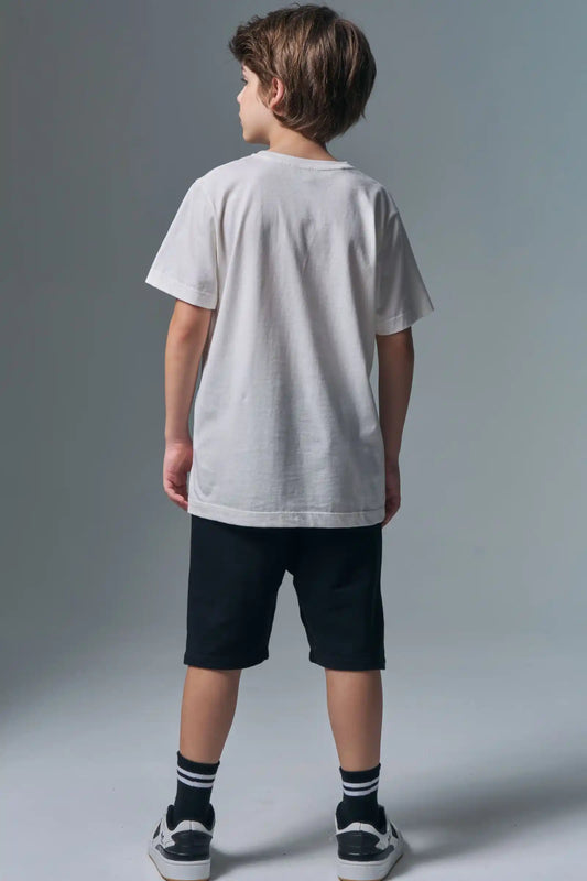 Conjunto Infantil Camiseta Listrada Preta e Bermuda Total Black - Little Johnny