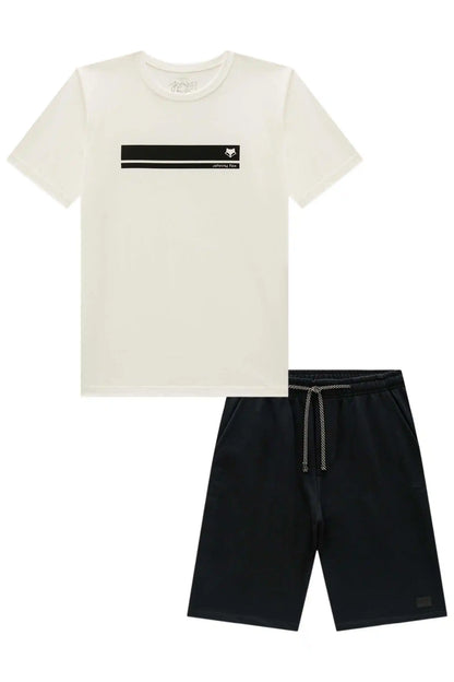 Conjunto Infantil Camiseta Listrada Preta e Bermuda Total Black - Little Johnny