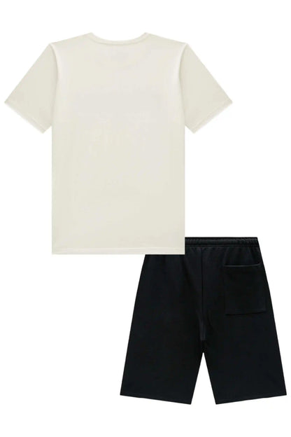 Conjunto Infantil Camiseta Listrada Preta e Bermuda Total Black - Little Johnny