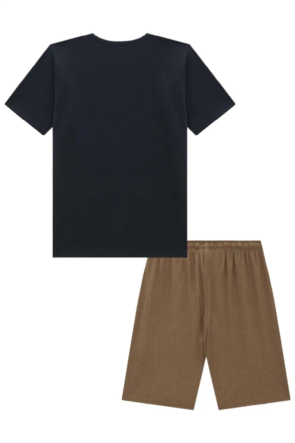 Conjunto Infantil Camiseta Preta JF e Bermuda Marrom - Little Jhonny