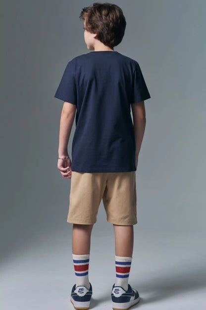 Conjunto Infantil Camiseta Calling e Bermuda Bege  - Little Johnny