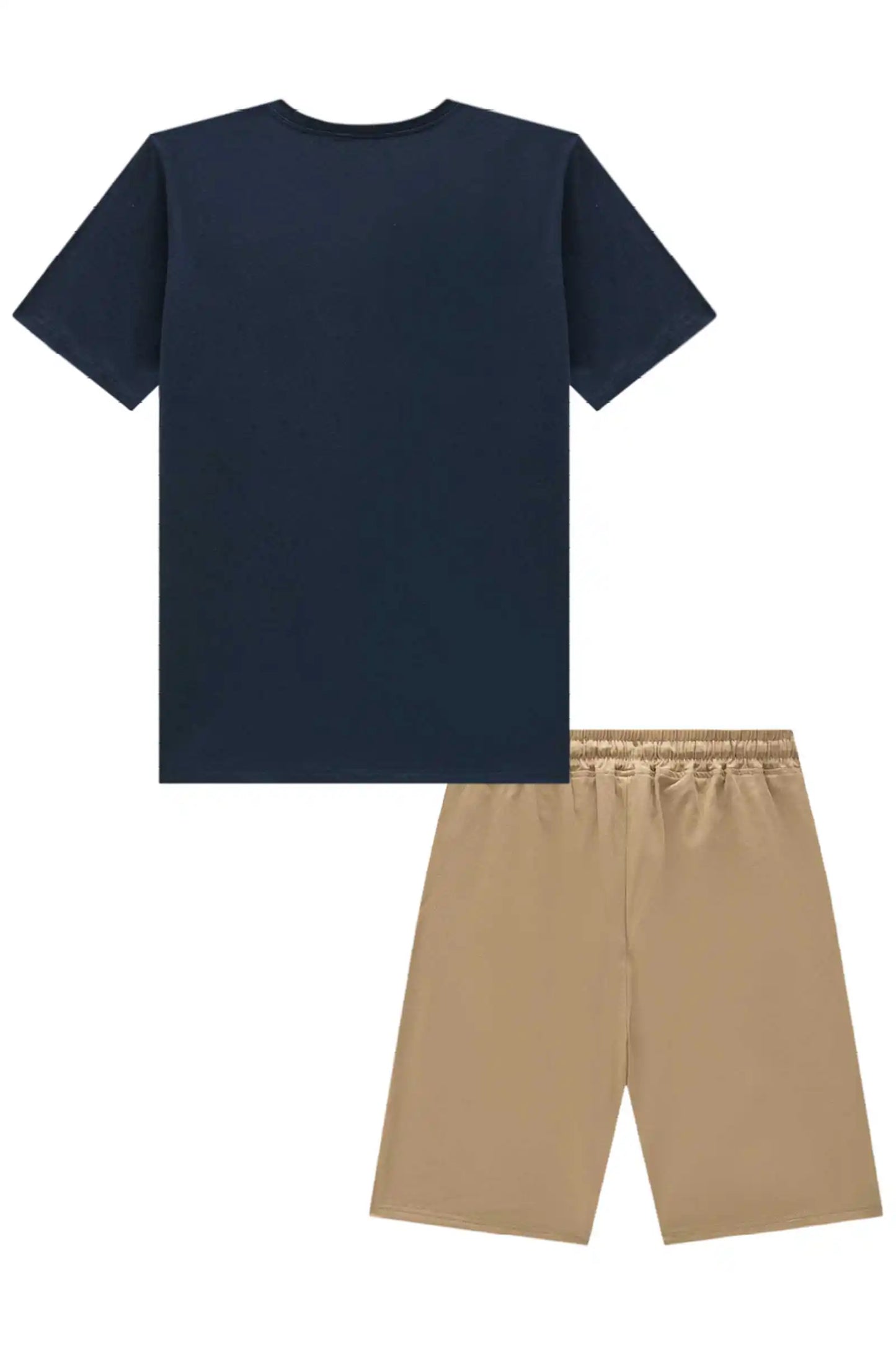 Conjunto Infantil Camiseta Calling e Bermuda Bege  - Little Johnny