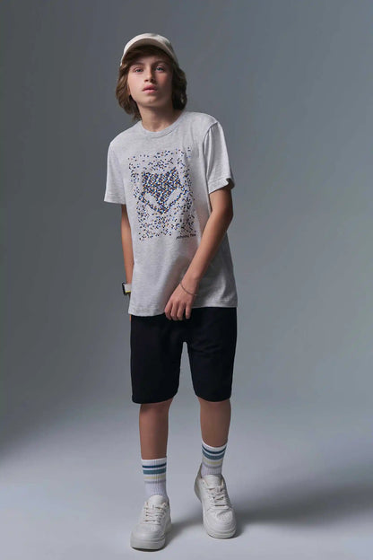 Conjunto Infantil Camiseta Cinza LJ e Bermuda Preta - Little Johnny