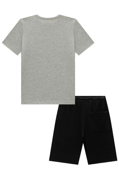 Conjunto Infantil Camiseta Cinza LJ e Bermuda Preta - Little Johnny