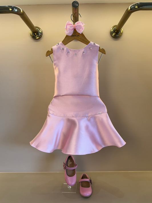 Conjunto Infantil Zibeline Strass Blusa e Saia Rosa - Petit Cherie