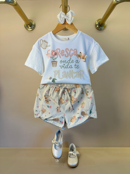 Conjunto Infantil Blusa e Shorts Estampa Ursinhas - Infanti