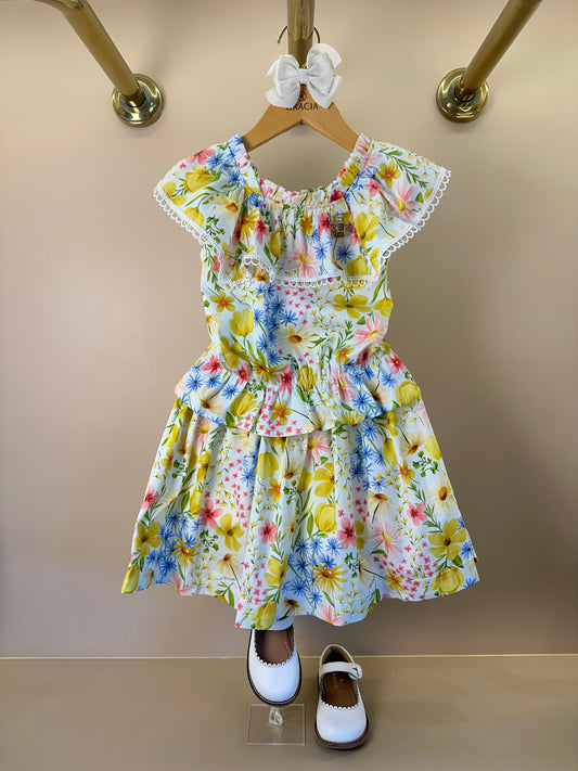 Conjunto Infantil Estampa Floral Blusa Ombro á Ombro Com Babado e Saia - Animê