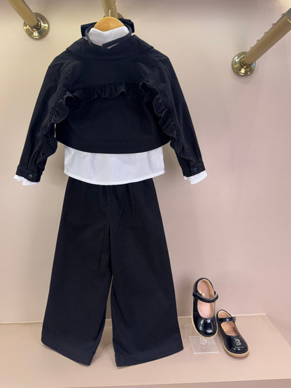 Conjunto Infantil Trio Bordado Camisa Mini Laço Veludo, Jaqueta Babadinho e Calça Reta - Pituchinhus